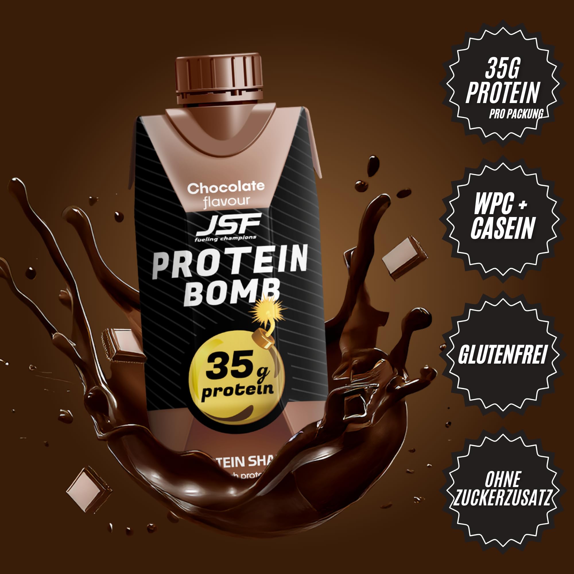 JSF fueling champions 18x Protein Shake 350 ml zestaw – bez dodatku cukru, 35 g białka, napój białkowy – czekoladowy – bezglutenowy – posiłek do picia, zamiennik posiłku