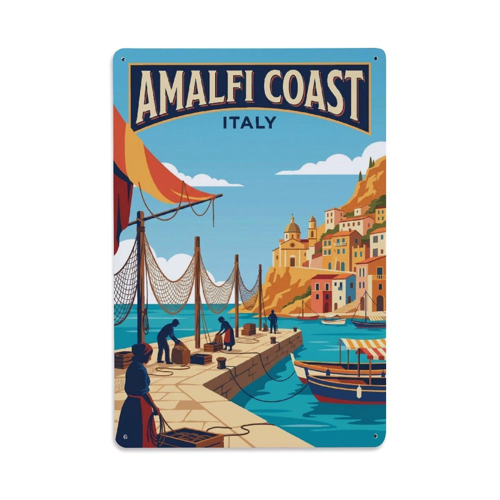 Vintage Travel Wharf Italy Traditional 1 Metal Tin Sign
