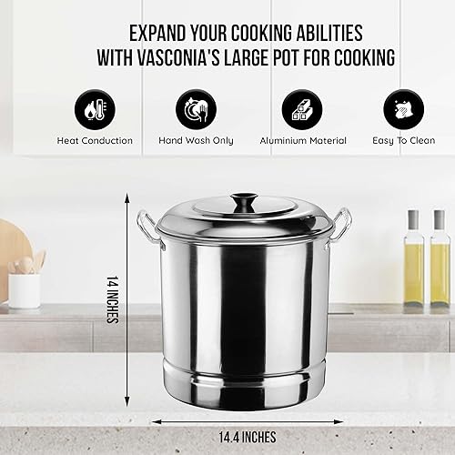 Miniatura 2 de Vasconia Olla de vapor Tamale de 30 cuartos con estante y tapa de aluminio (aluminio) para todas las estufas, olla grande para cocinar al vapor y