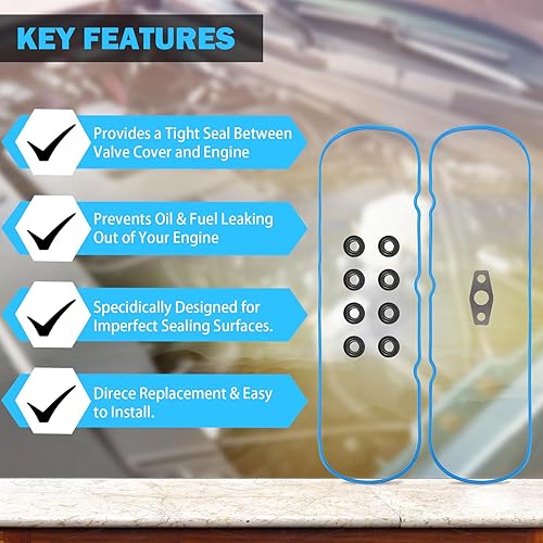 Miniatura 4 de Juego de juntas de tapa de válvula – Compatible con 4.8L 5.3L 6.0L 6.2L Chevy Silverado, Suburban, Tahoe, Trailblazer, GMC Sierra, Yukon, Envoy,