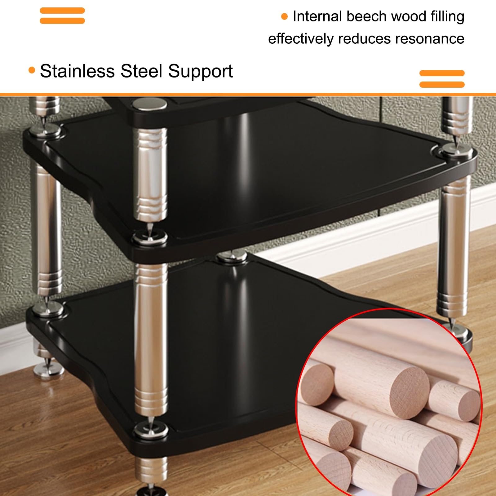 Home Stereo System AV Stand Compact Entertainment Center per giradischi dispositivo audio, mobiletto di archiviazione ideale per sala di registrazione (nero 10,5 cm)