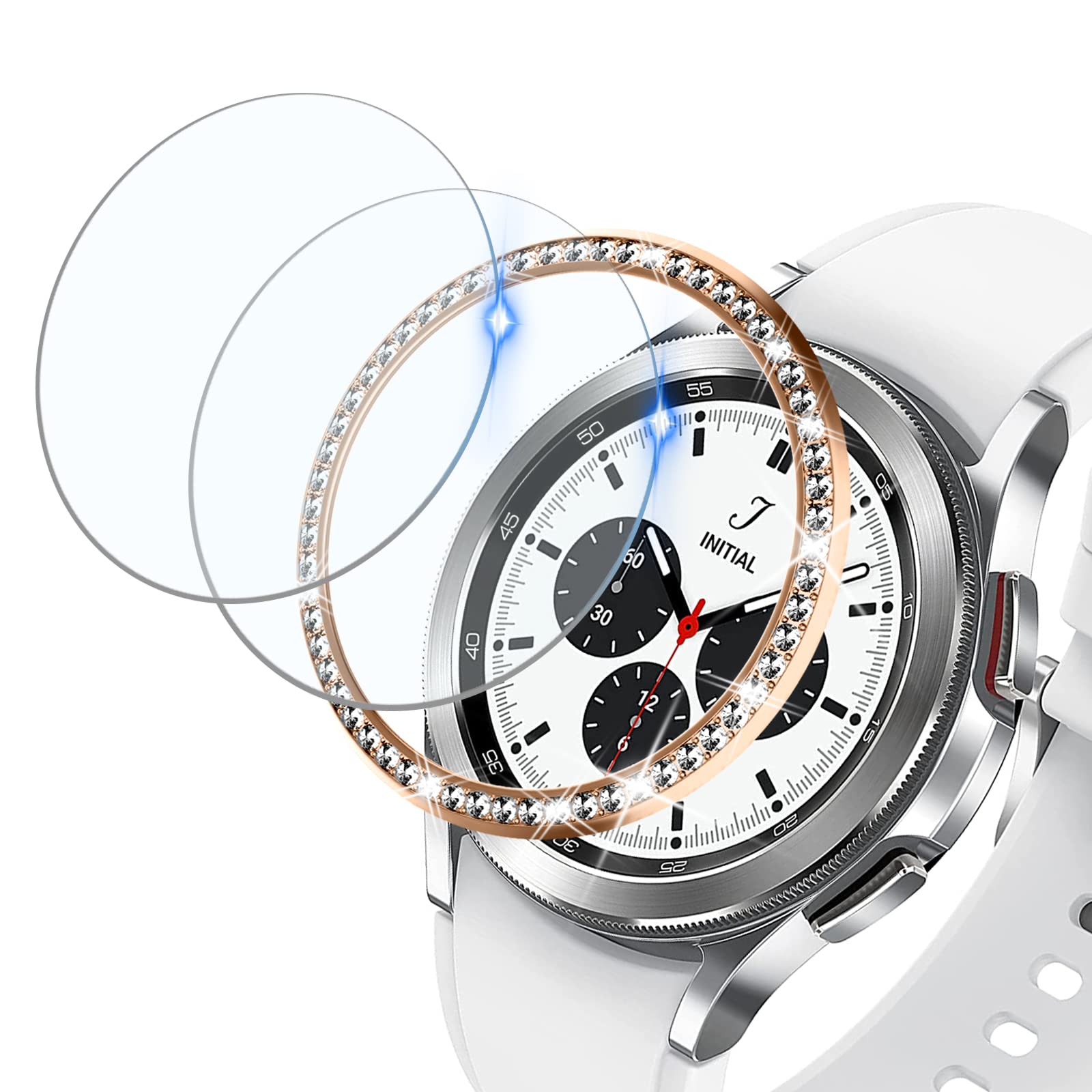 Amazon Com Xyf Compatible For Galaxy Watch 4 Classic Screen Protector With Bezel Ring 1 Bezel 2 Protectors Women Girl Bling Bezel With Tempered Glass For Samsung Galaxy Watch4 Rosegold 42mm Cell Phones
