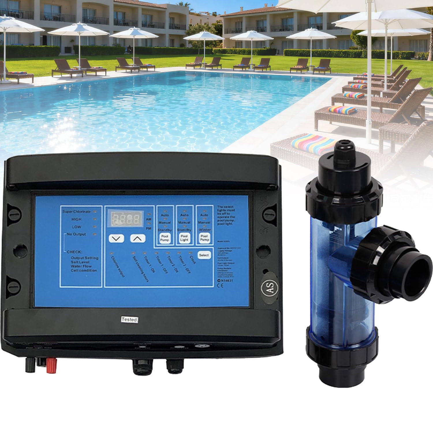 Électrolyseur au sel, Plusieurs Niveaux de Chlore, électrolyseur pour piscines, Système de chloration au sel pour Piscine,chlorateur au sel 15/20/30/50 g/h X20CL