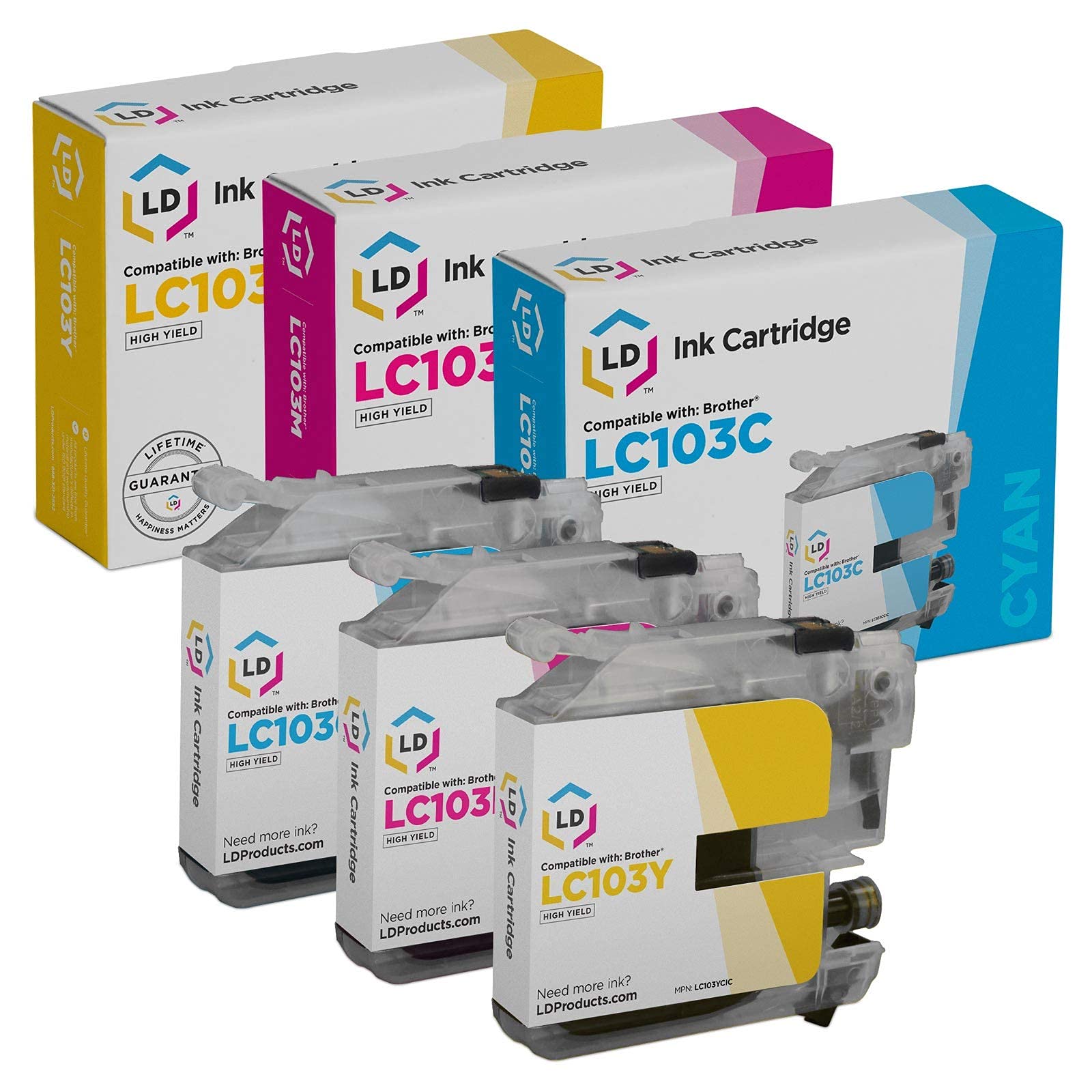 LD Products Compatible Ink Cartridge Replacement for Brother LC103 High Yield (Cyan, Magenta, Yellow, 3-Pack) Compatible with Brother DCP-J152W