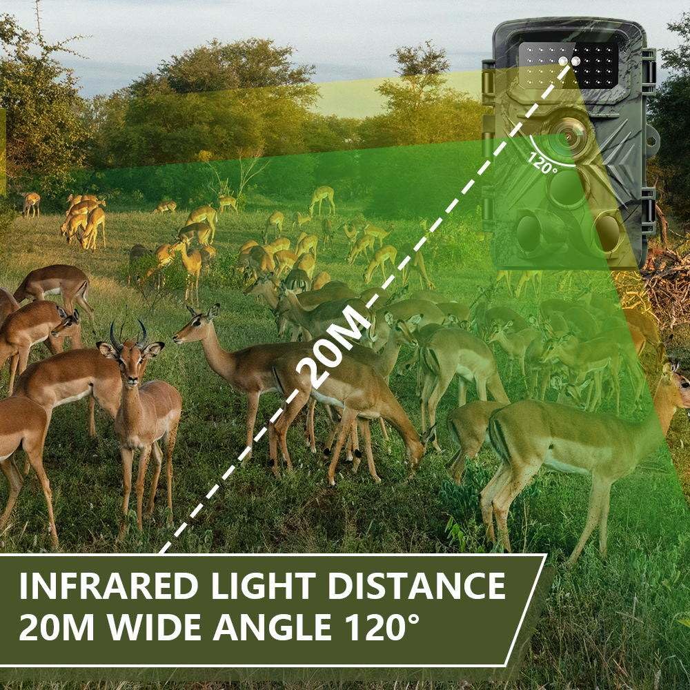 Cámara de Caza 58MP 2.7K HD con Tarjeta Micro SD 32GB Cámaras de Caza Visión Nocturna Impermeable IP66 Cámara de Exterior Patio Trasero Granja Monitoreo de Vida Silvestre Cámara de Seguridad