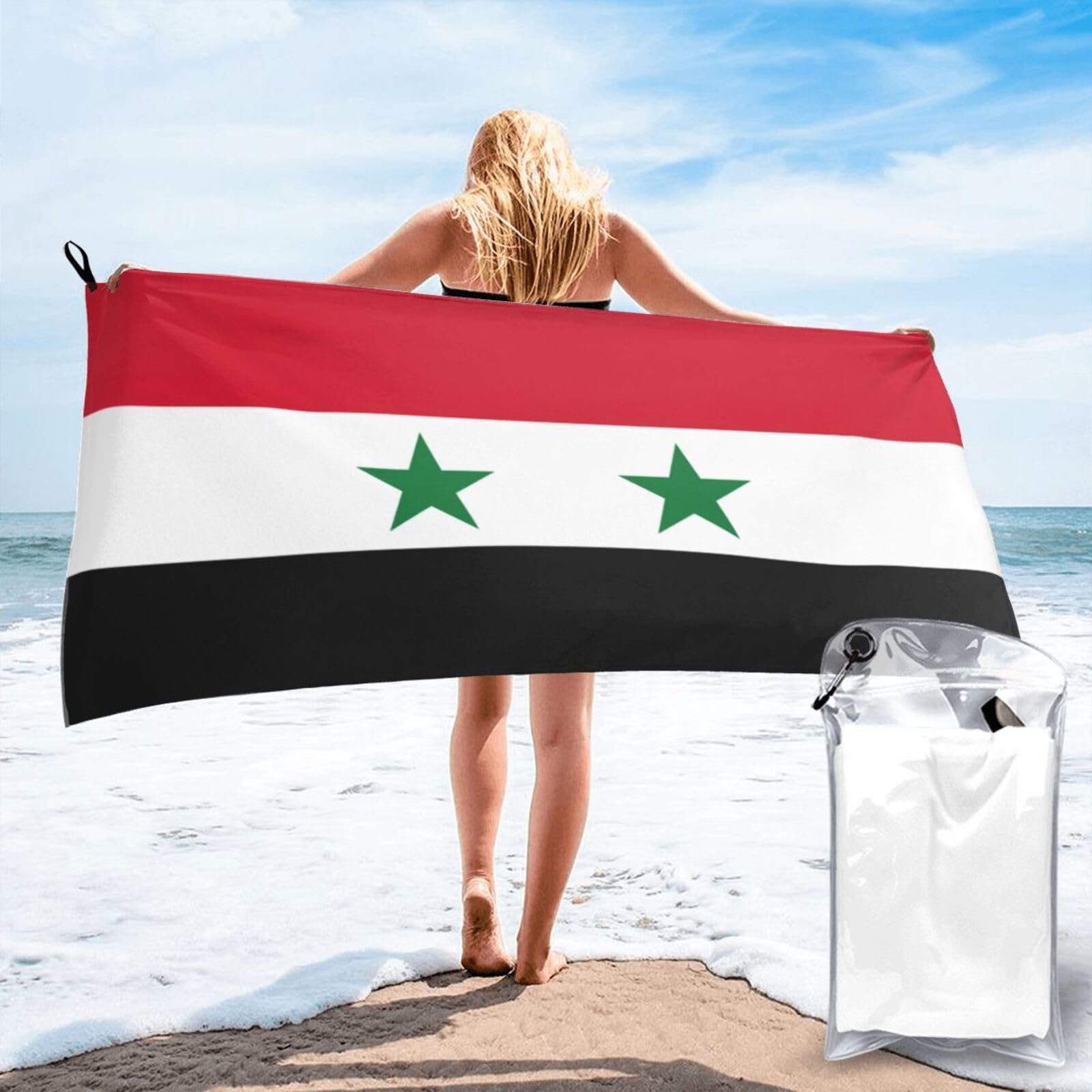 TTIGLHOH Flag Of The Syrian Arab Republic Print Bath Towel Quick Dry Soft Large For Beach Pool Gym Camping Spa