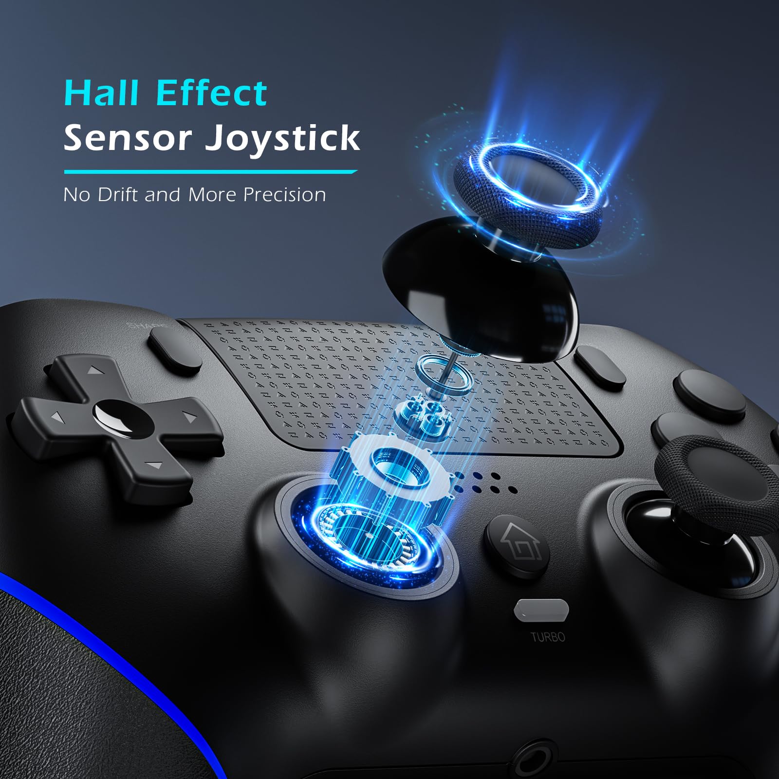 CHEREEKI Manette pour PS4 avec Bluetooth, Manette sans Fil PS4 avec Joystick Hall/Macro Bouton Programmation/Turbo/Double Vibration/Haut-Parleurs et Prise Casque, 1000mAh, Noir