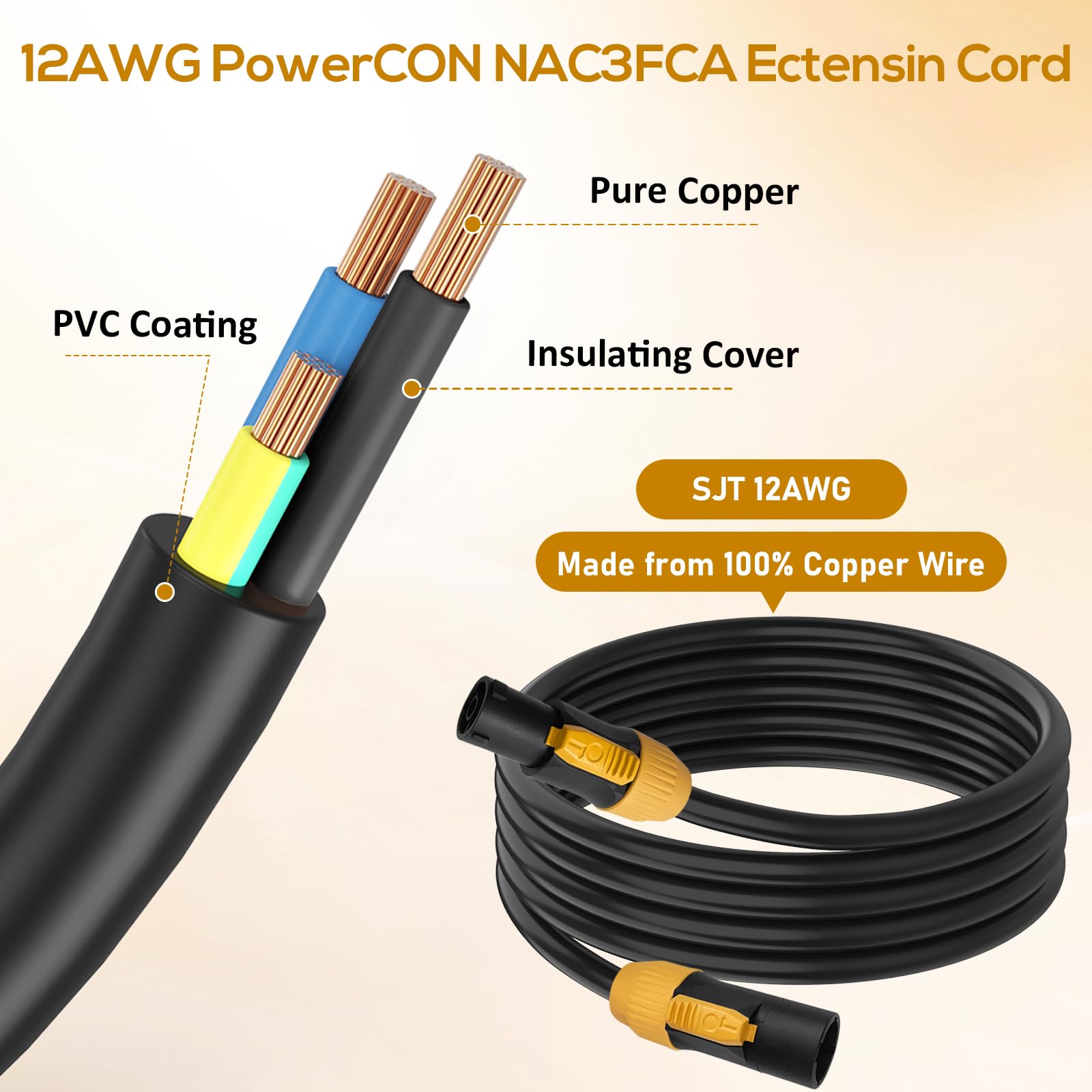 Seetronic, cavo di prolunga PowerCon da SAC3FX a SAC3MX PowerCon, 12 AWG, cavo PowerCon maschio a femmina, connettore resistente da 20 A per esterni, 90 cm