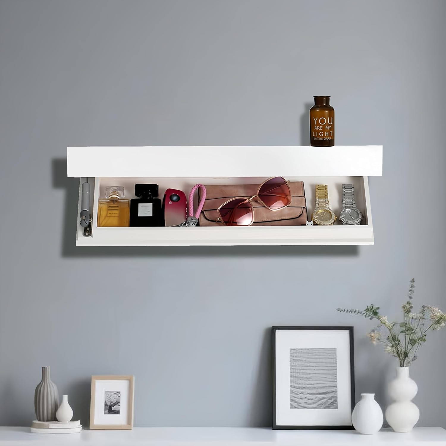 Floating Shelf with Secret Compartment – Hidden Storage Wall-Mounted Shelf, 50 lbs Capacity & Modern Elegance | Ideal Living Room Office Bedroom | Stylish Concealed Safe Valuables (White)