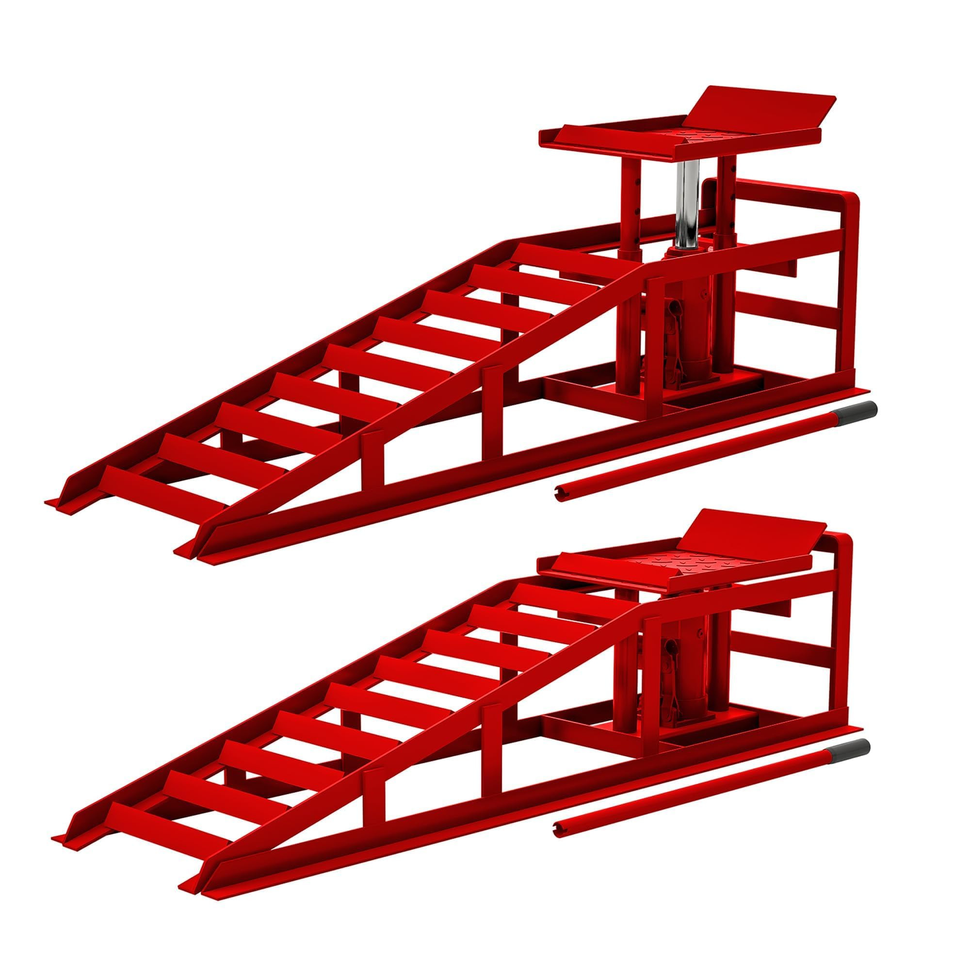 2-Pack Hydraulic Car Ramps 10,000 Lbs, 5t Low Profile Vehicle Lift, Adjustable 11.6–16.2" Height, Garage Truck & Trailer Service Ramps-red