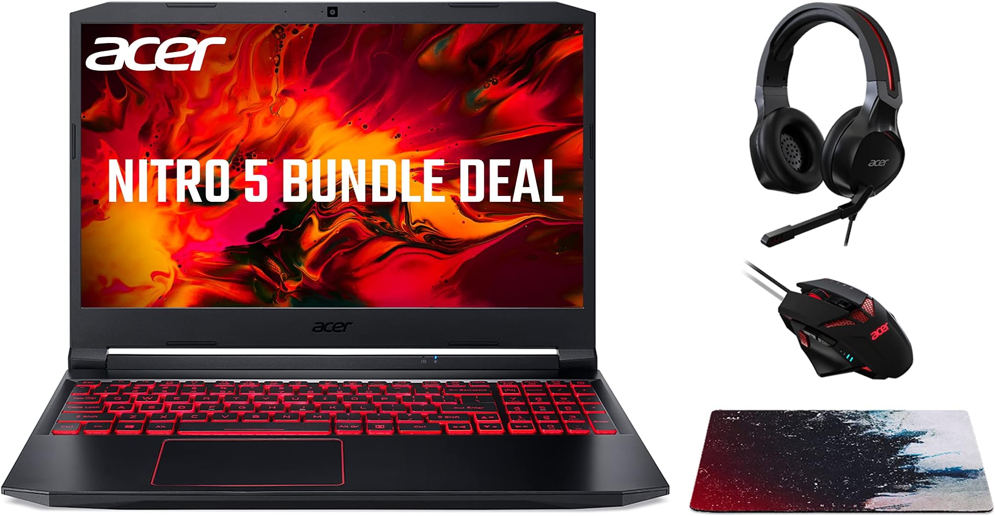 Acer Nitro 5 AN515 Gaming Notebook 10th Gen Intel Core i5 10300H Quad Core Upto 4.50GHz/8GB DDR4 RAM/1TB SSD Storage/4GB NVIDIAGeForce GTX 1650/15.6 inch FHD Win 10 Home + Headset+ Mouse & Pad, Obsidian Black, NH.Q7MEM.015