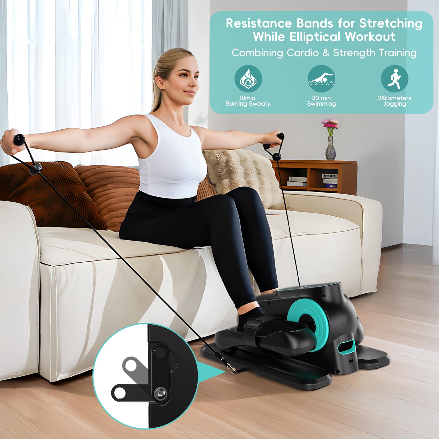 Morelax Ellittica Elettrica Sotto la Scrivania, Mini Ellittica da Casa con Telecomando, Display, Silenzioso e Portatile, Trainer Ellittiche a Pedaliera con 12 Velocità Regolabili per Anziani e Adulti
