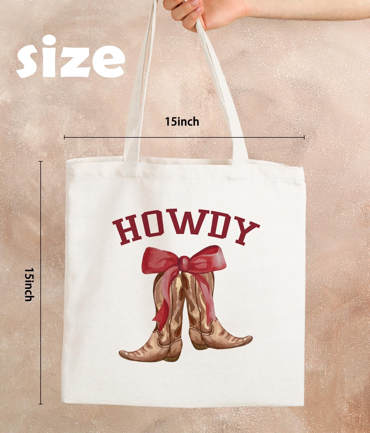 Cute Bow Western Boots Tote Bag For Women, Howdy Western Cowgirl Gifts Tote Bag, Cowgirl Accessories for Women, Reusable Canvas Grocery Bags Foldable - Image 4