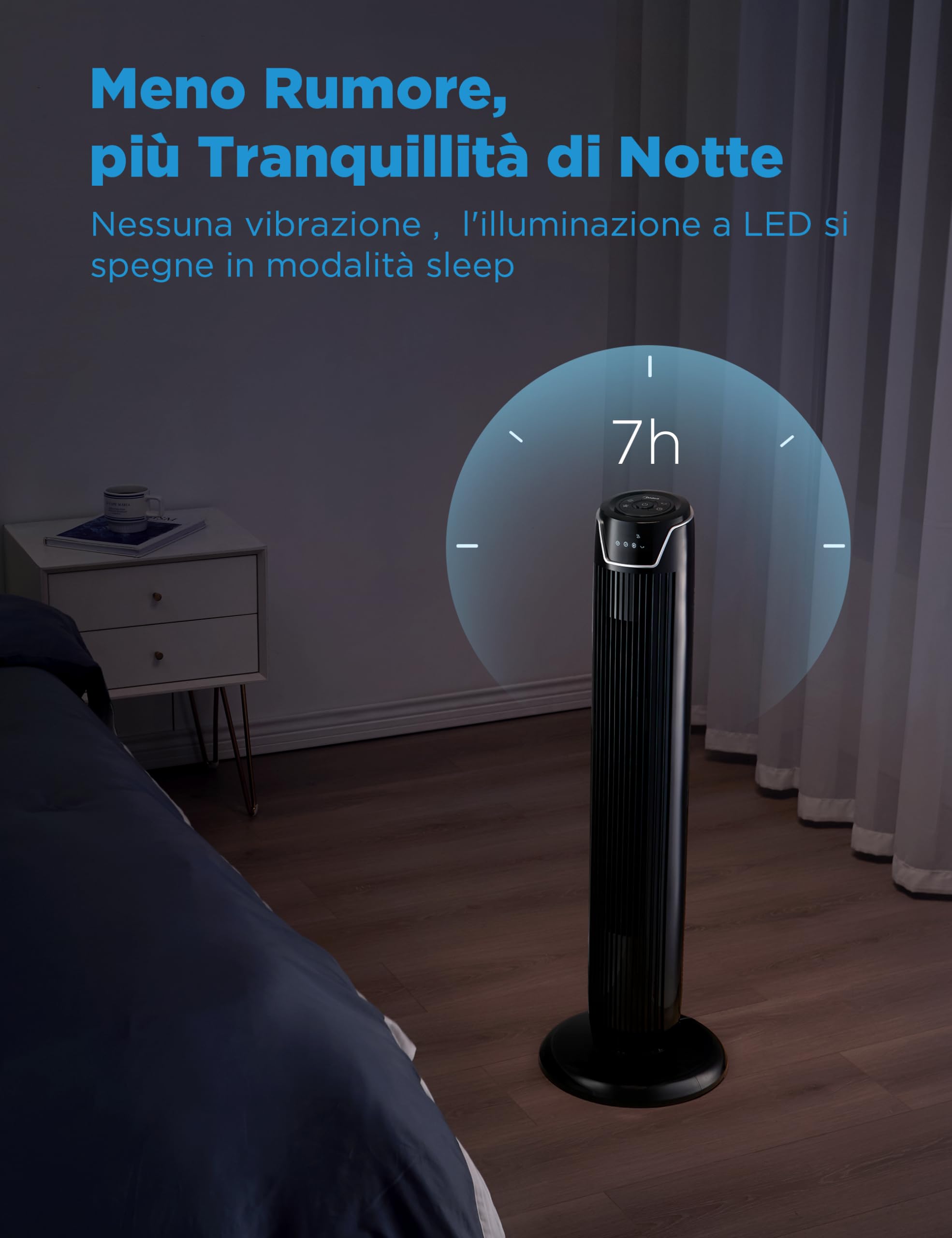 Midea FZ10-17JR Ventilatore a Torre Silenzioso con Telecomando 92CM，Timer 7 ore, 3 Modalità, 3 Velocità, Ventilatore 45W, Oscillante 90°Nero