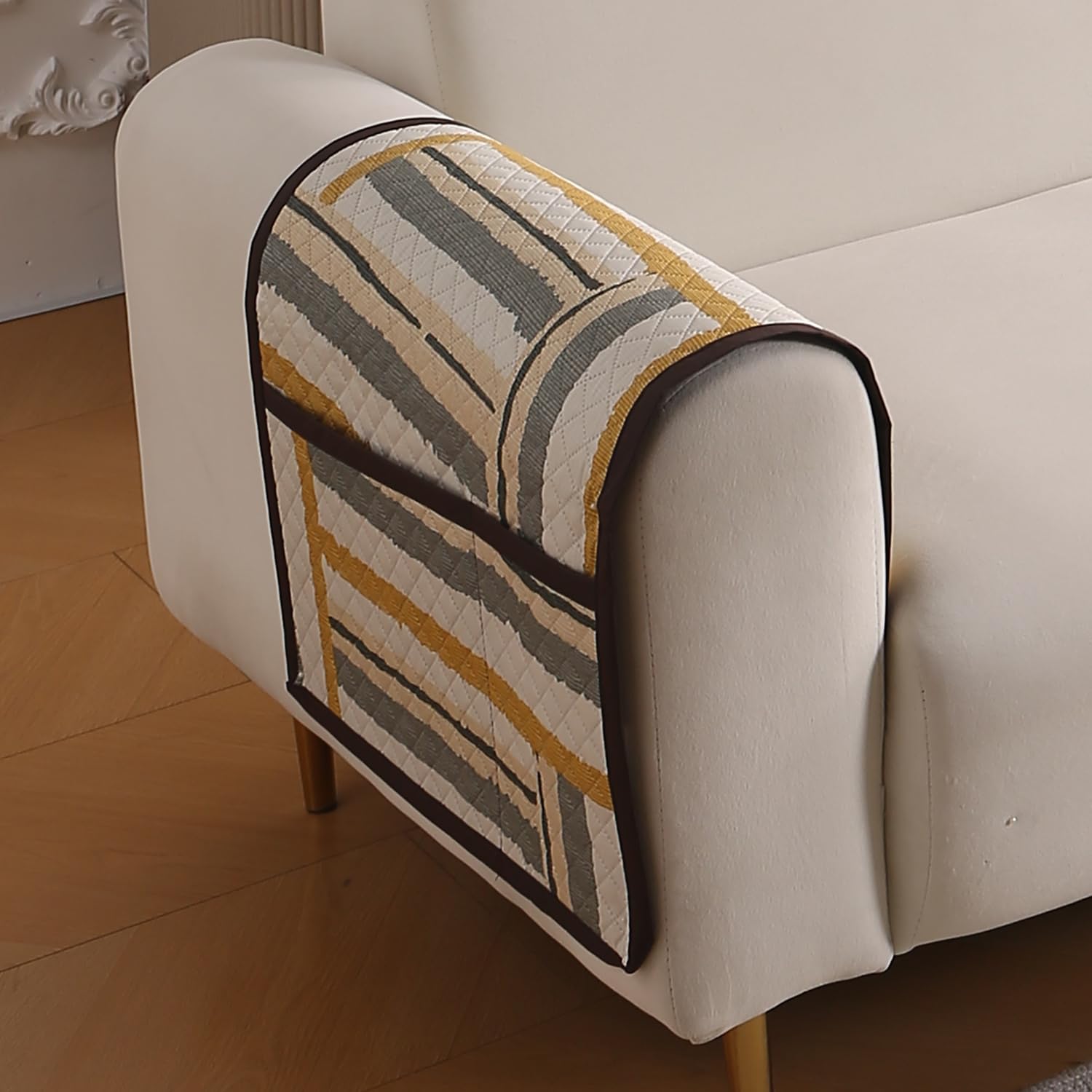 Beige Peony Sofa Cover - L Shape 5 Seater -7