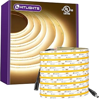 HitLights COB LED Strip Lights Warm White, 12V Tape Light 3000K 16.4ft, ...