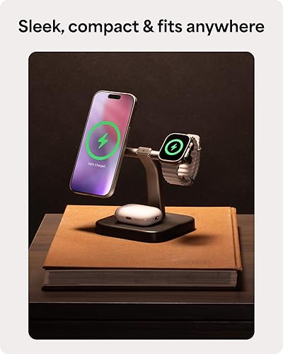 Miniatura 6 de Mophie Soporte de carga inalámbrico 3 en 1, certificado Qi2, cargador MagSafe para iPhone, Apple Watch y AirPods, estación de carga rápida con