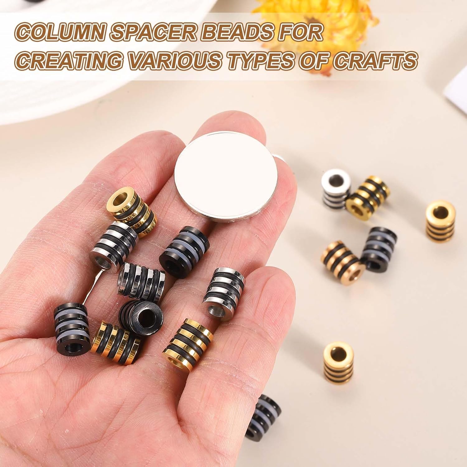 PATIKIL 10Pcs Stainless Steel Big Hole Silver Paracord Column Beads Grooved Tube Loose Column Spacer Beads 4mm Large Hole for DIY Accessories Bracelet Necklace Jewelry Making - Image 4