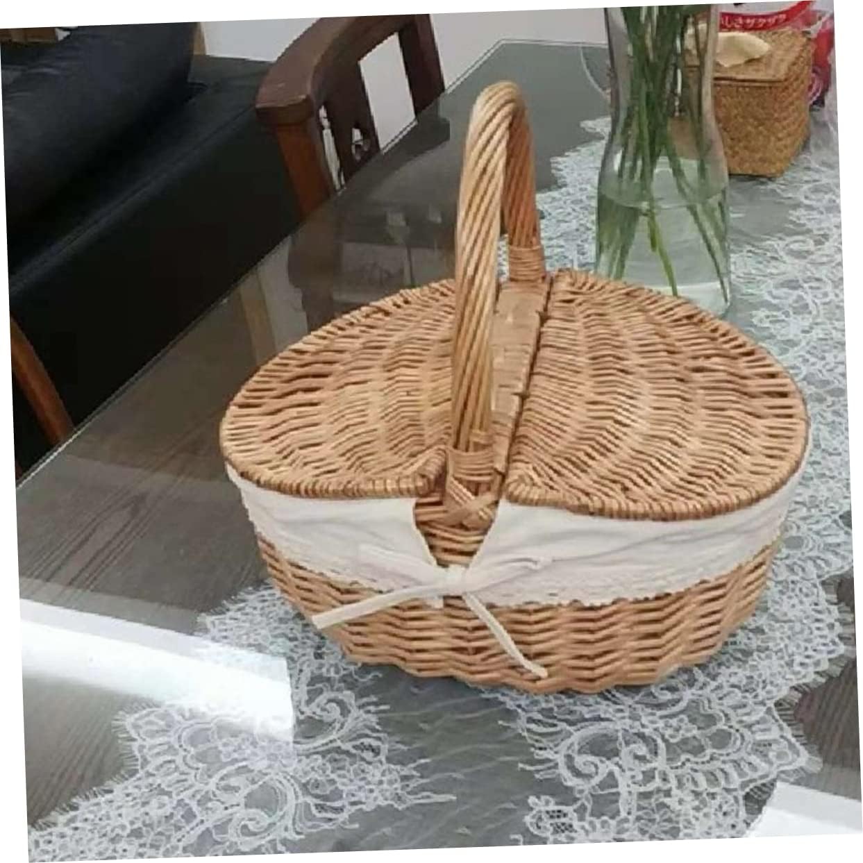 Generic Vintage Wicker Picnic Basket Multi Function Portable Fruit Snack Container for Outdoor Use for Picnics Storage and Home Organization Durable Elegant Design