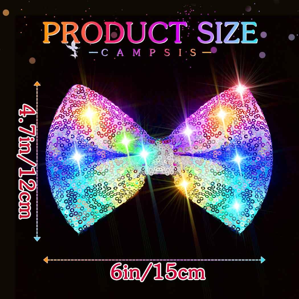 Campsis Light Up Hair Bow Clip, White Sparkly Sequin Bowknot Hair Piece, Carnival Festival Costume Hair Accessories for Women (White) image 4