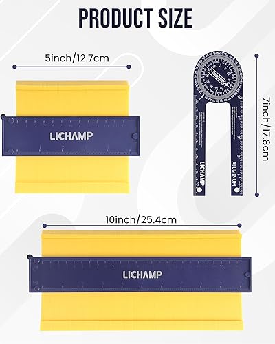 Miniatura 7 de Lichamp Herramienta de perfil de calibre de contorno de 5 pulgadas y 10 pulgadas con transportador de sierra ingletadora de 7 pulgadas, herramienta