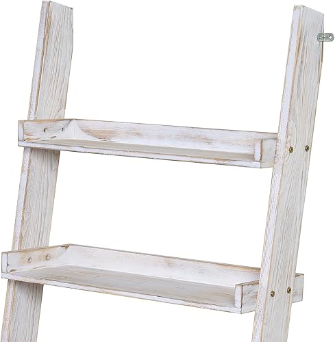 Miniatura 7 de MyGift Escalera decorativa de madera maciza lavada de 5.5 pies de alto sobre el inodoro, organizador de baño de 3 niveles, estantes de