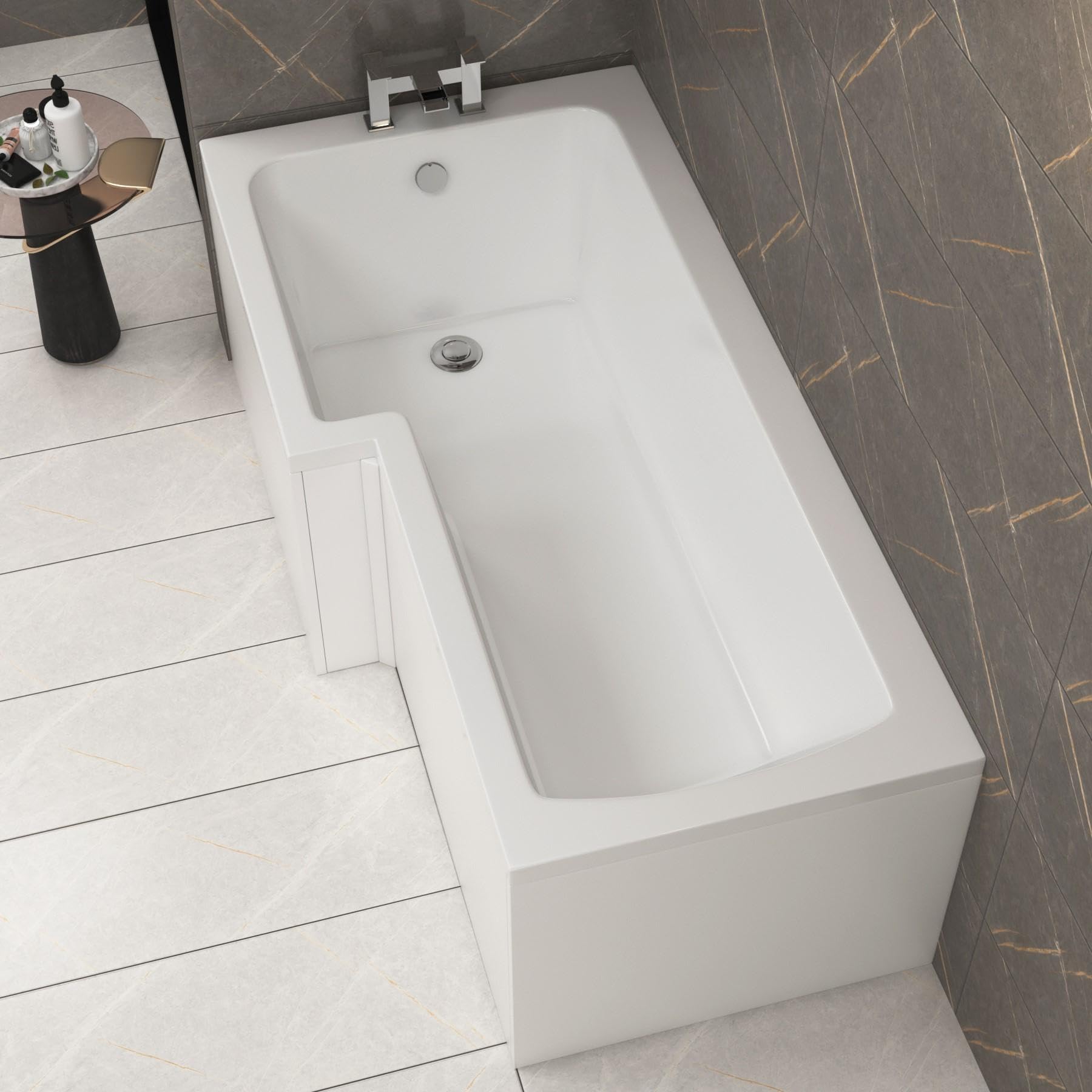 Qubix 1500 x 850mm Left Hand L-Shaped Shower Bath Bathtub Compact Bathroom Solution