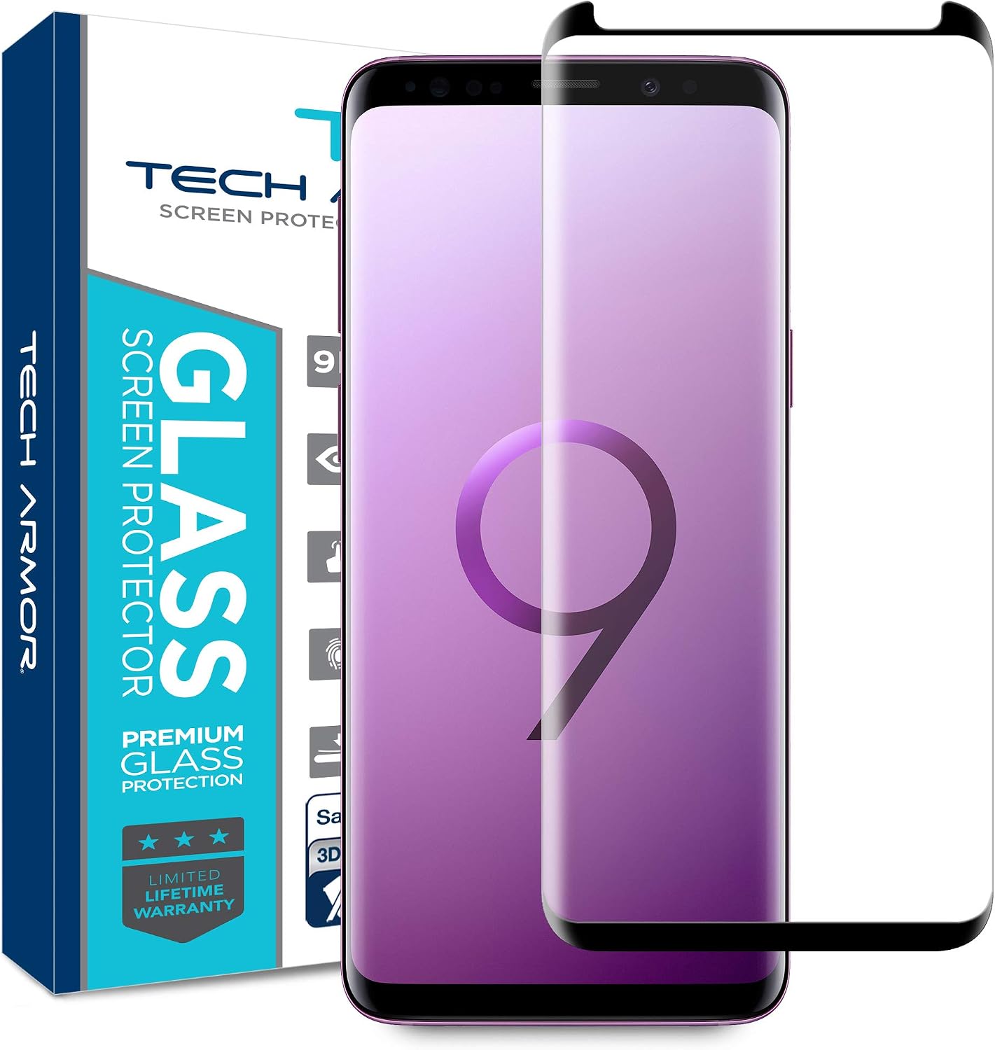 Tech Armor 3D Curved HD Clear Ballistic Glass Screen Protector Designed for Samsung Galaxy S9 Plus (2018) 1 Pack Tempered Glass