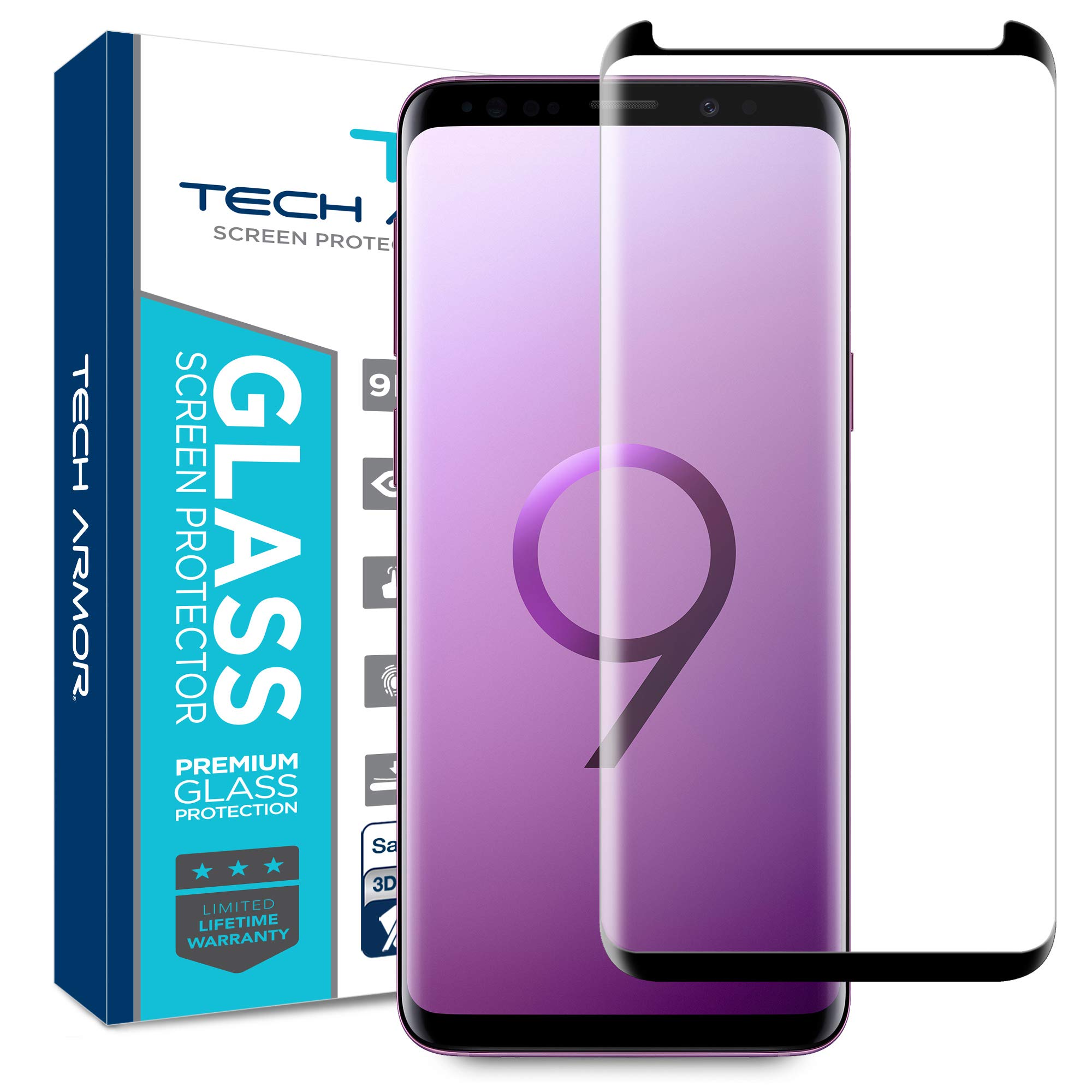 Tech Armor 3D Curved HD Clear Ballistic Tempered Glass Screen Protector Designed for Samsung Galaxy S9 (2018) 1 Pack