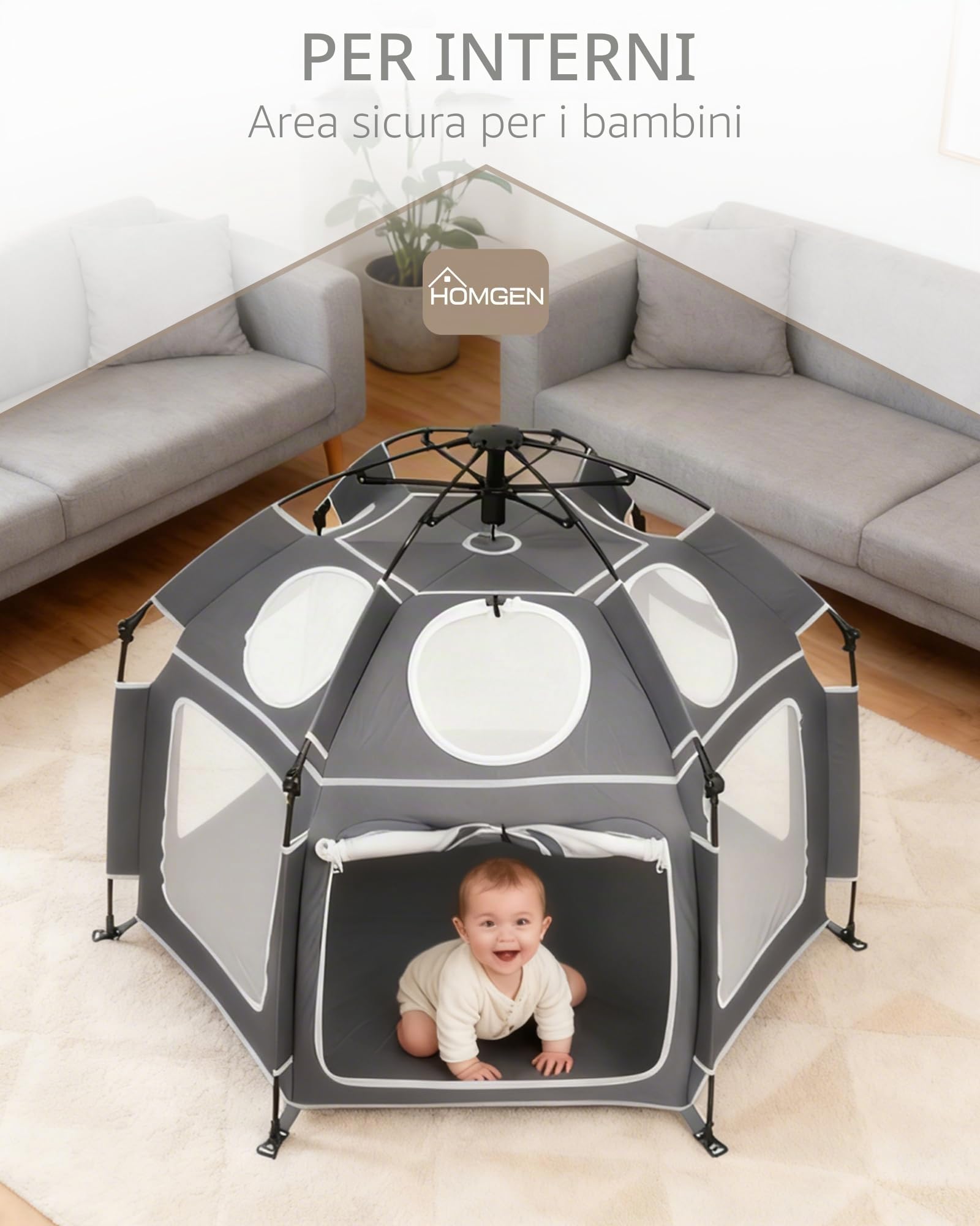 HOMGEN Box Pieghevole POP-UP 150x110 cm con Copertura UV Rimovibile in Tessuto Oxford 210D Box da Esterno per Bambini Portatile in Rete per Spiaggia, Parco e Casa