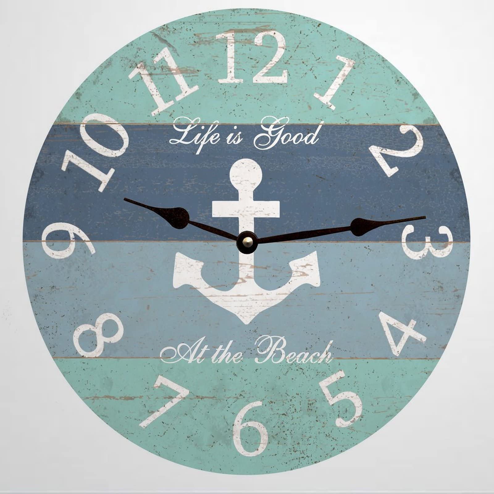 Horloge Murale sans Tic-Tac Ancre Nautique Pendule Ronde Silencieuse Maison