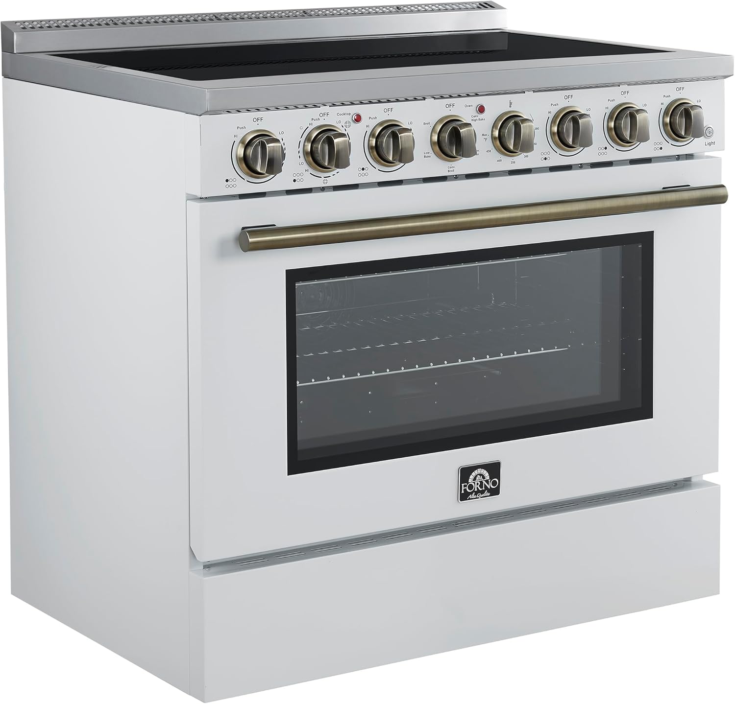 Forno Paolo 36-Inch Freestanding Electric Range with 5 Radiant Burners, 4.38 cu.ft. True Convection Oven, Smooth Glass Cooktop – White
