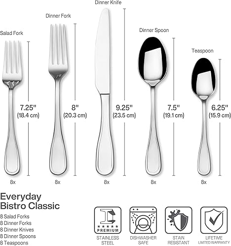 Miniatura 2 de Fitz & Floyd Fitz and Floyd Everyday Bistro Classic Cubiertos servicio de 45 piezas para ocho, gris, 5266453