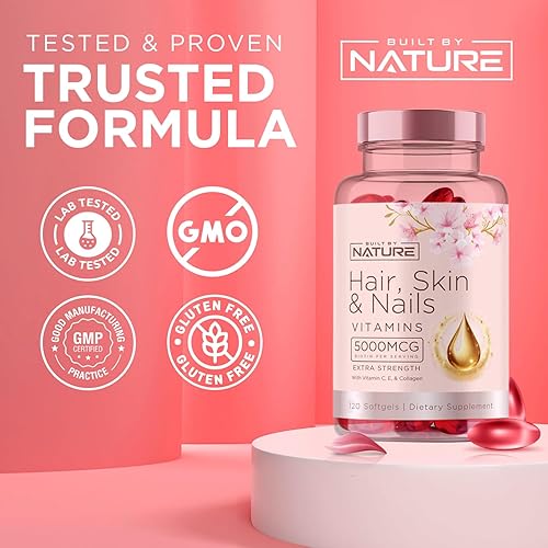 Miniatura 4 de Vitaminas para la piel y las uñas 5000 mcg de biotina con vitamina C, E, colágeno, ácido hialurónico, argán y aceite de coco Delicioso crecimiento