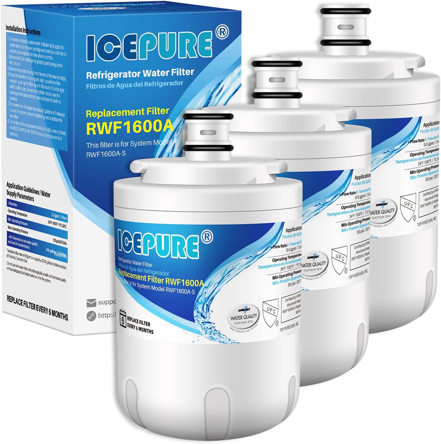 ICEPURE UKF7003 Refrigerator Water Filter Replacemnt for UKF7003AXX, UKF7001, Everydrop EDR7D1, FILTER 7, WF288, WSM-1,JCD2389GES, RWF1600A 3PACK