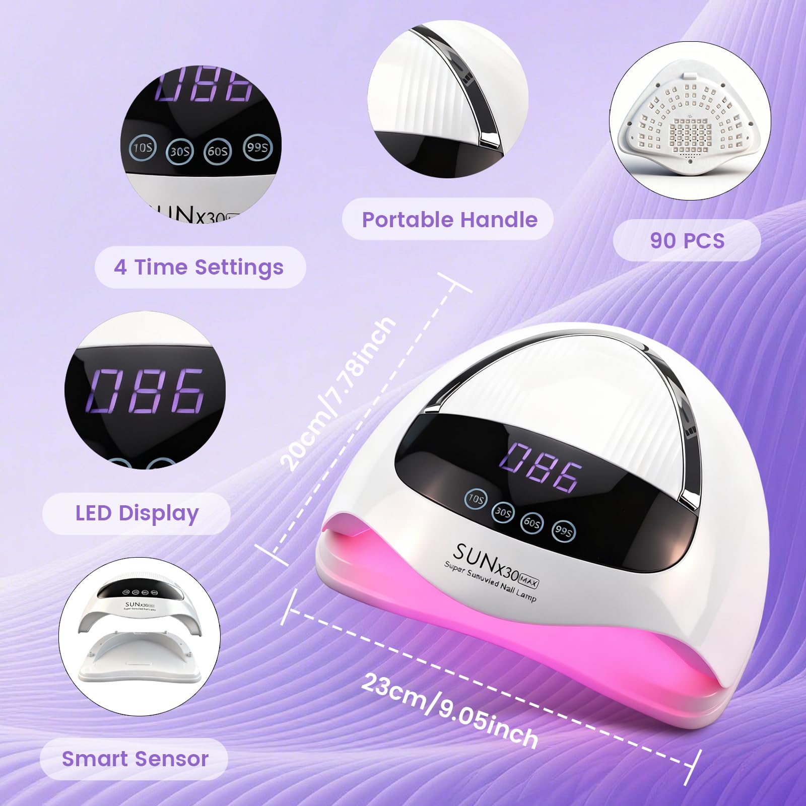 LÁMPARA UV/LED PARA UÑAS 500 W - Secador de uñas con 90 LED y sensor automático