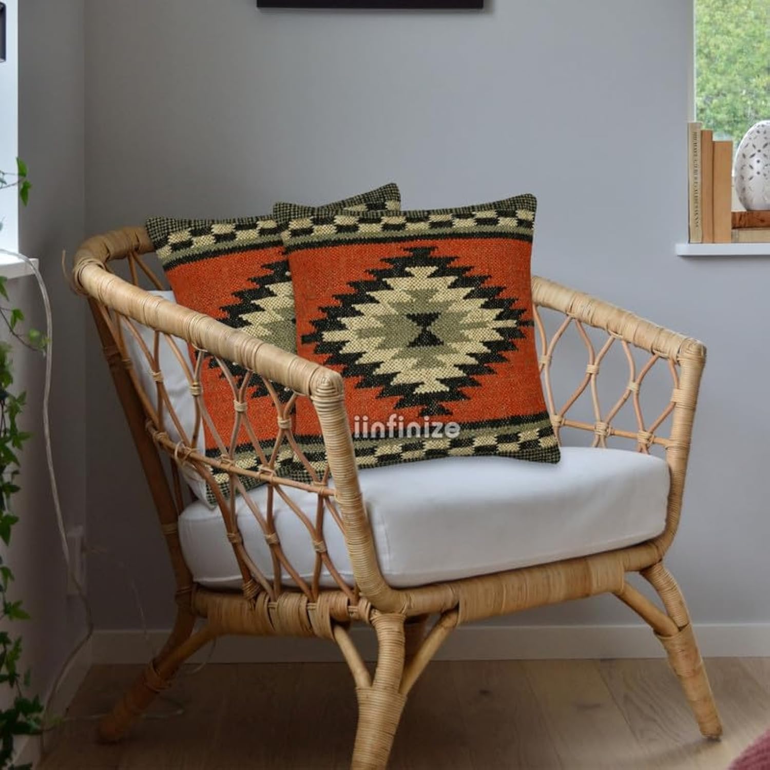 Housses de coussin en jute et laine lot de 2 style rustique 45x45 cm fait main