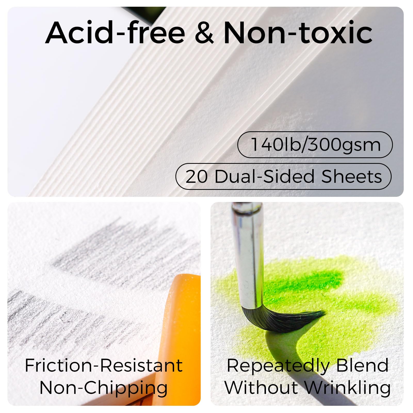 Funto Watercolor Pad, 2Packs, 12’’×9’’, 20 Sheets Each(140lb/300gsm), 100% Cotton, Cold Press, Glue Bound, Double-Sided, Easy Tear Watercolor Paper for Artists, Beginners, and Professionals