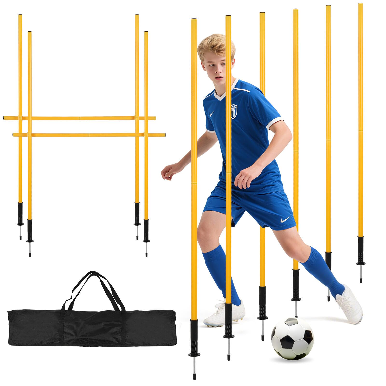 Slalomstangen Fussball Set, Slalom Poles, Slalom Stangen mit Feder, Sprunghafte Agilität Stangen, Fussball trainingszubehör für Koordinationstraining Hundesport