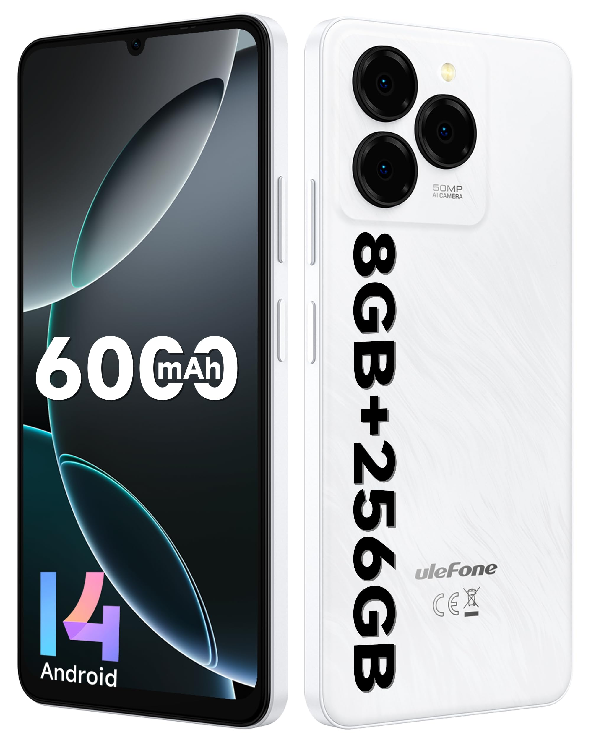 Ulefone Note 20 Pro Smartphone, 8GB+256GB/SD-1TB Android 14 Cellulare, 6.75"HD+ Widevine L1, Fotocamera 50MP+8MP Cellulari 6000mAh Batteria, Octa Core Dual SIM GPS/OTG/Face ID/Fingerprint Bianco