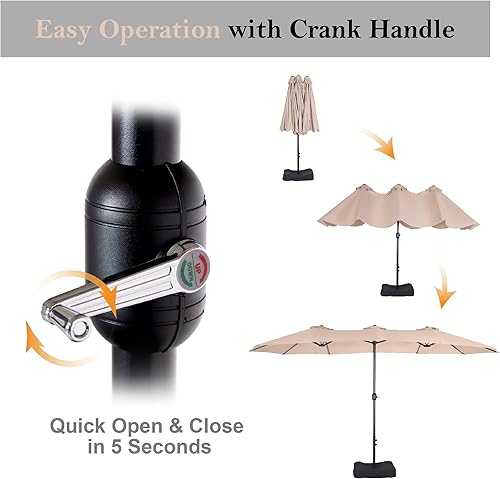 Miniatura 5 de Sombrilla PHI VILLA para terraza, extra grande, de doble sombrilla, de 450cm (base incluida), sombrilla doble para exterior, Beige