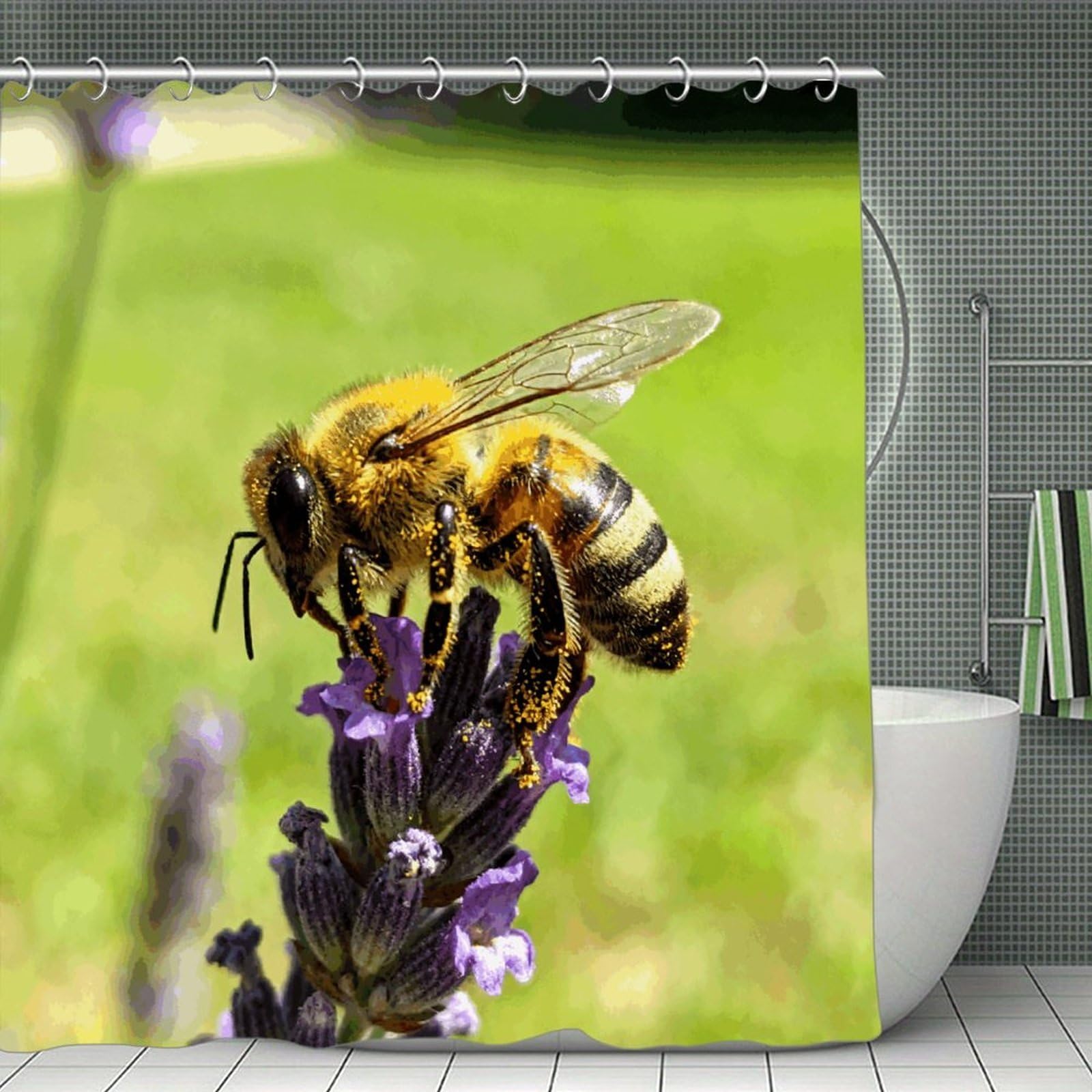 VstaDank Bees Shower Curtain Light-Weight Blackout Bathroom Curtain Washable Shower Liner 71x71 Inch Bath Curtain with Metal Holes Bathtub Bath Room