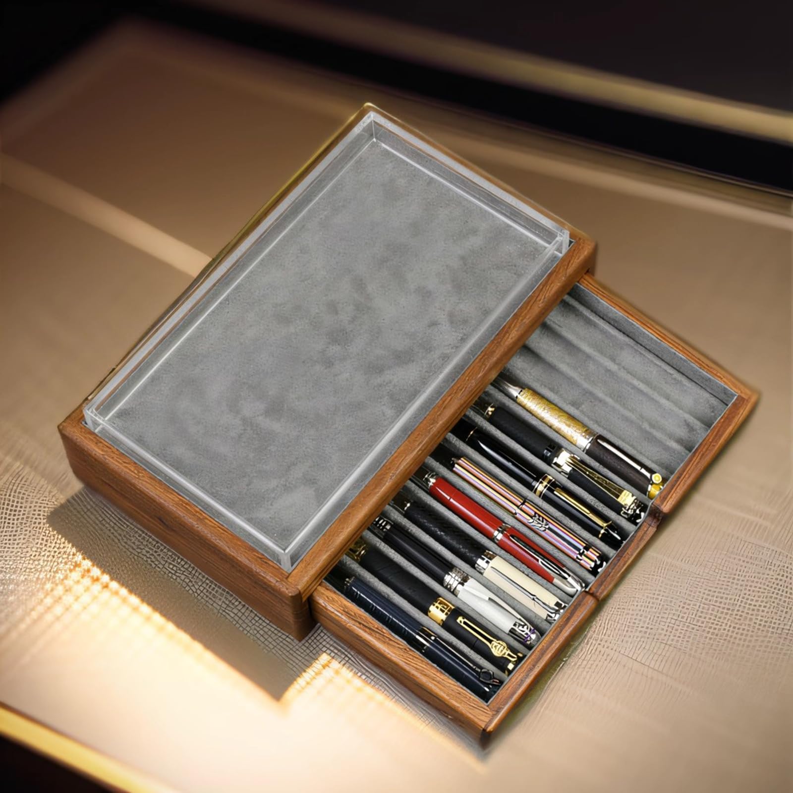 Drewniane etui na pióro wieczne, pudełko kolekcjonerskie w stylu vintage, z szufladą, do organizowania i przechowywania różnych długopisów