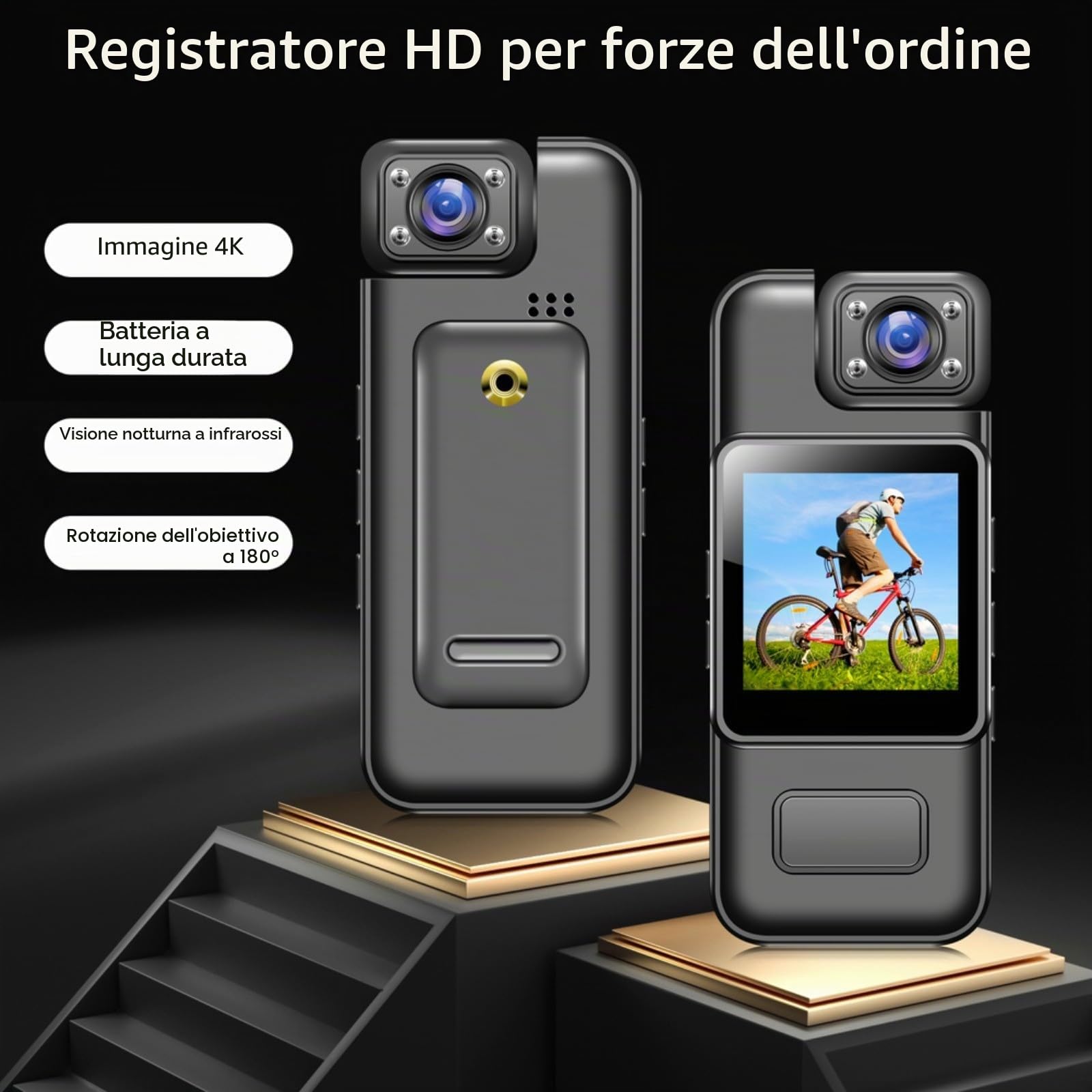 Telecamera per il corpo 4K WiFi Mini Cam portatile con obiettivo girevole a 180° Visione notturna a infrarossi Rilevazione del movimento Registrazione in loop 8 ore di durata della batteria Ricarica