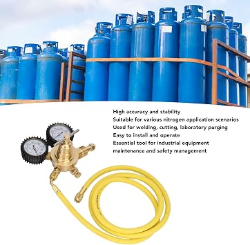 Nitrogen Regulator, 3000psi Inlet Pressure 450psi Outlet Pressure with 200cm Hose, Nitrogen Pressure Gauge, CGA580 Inlet Thread, 1/4, 7/16 Metric Outlet Thread for Welding Labs