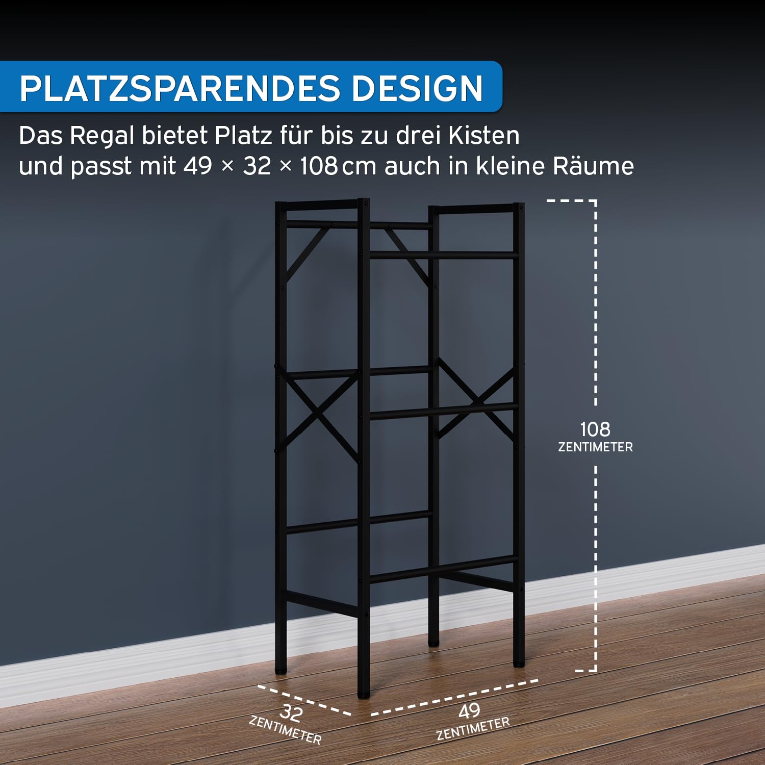 kör4u Getränkekistenregal Schwarz für 3 Kisten - Robustes Stahlregal mit 450 kg Tragkraft - Platzsparender Getränkekistenhalter für Keller, Küche & Vorratsraum