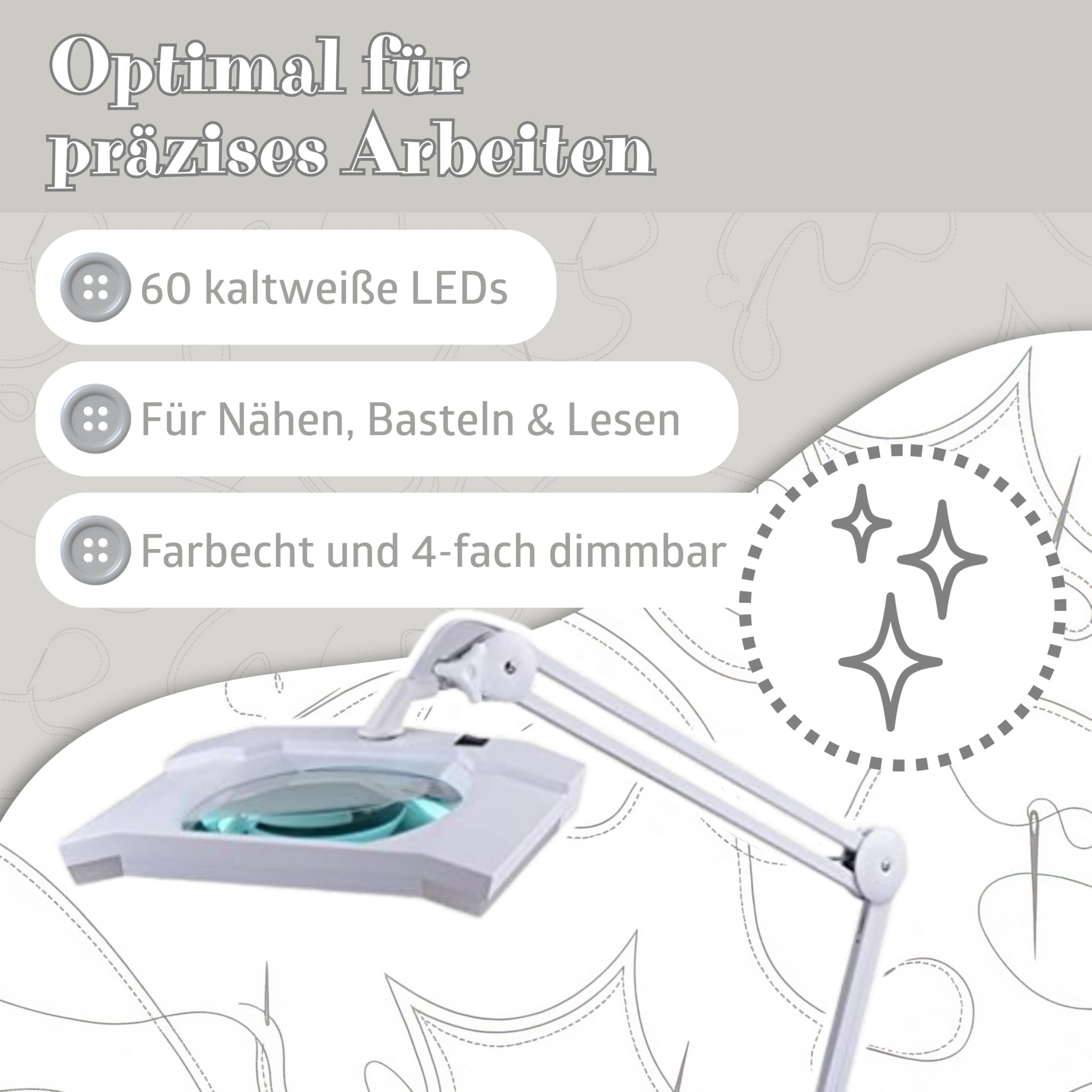 SEMPLIX LED Lupen-Tischleuchte 3D weiß (Linse 189 x 127 mm/Tischklemme)