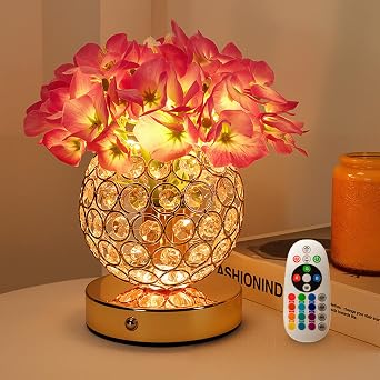 Hydrangea Flower Lamp with Remote, 16 Colors Changing LED Floral Table Lamp | Rechargeable Artificial Flower Light with 4 Modes, Dimmable Cordless Touch Lamp for Bedroom Home Decor, Gift for Women Mom