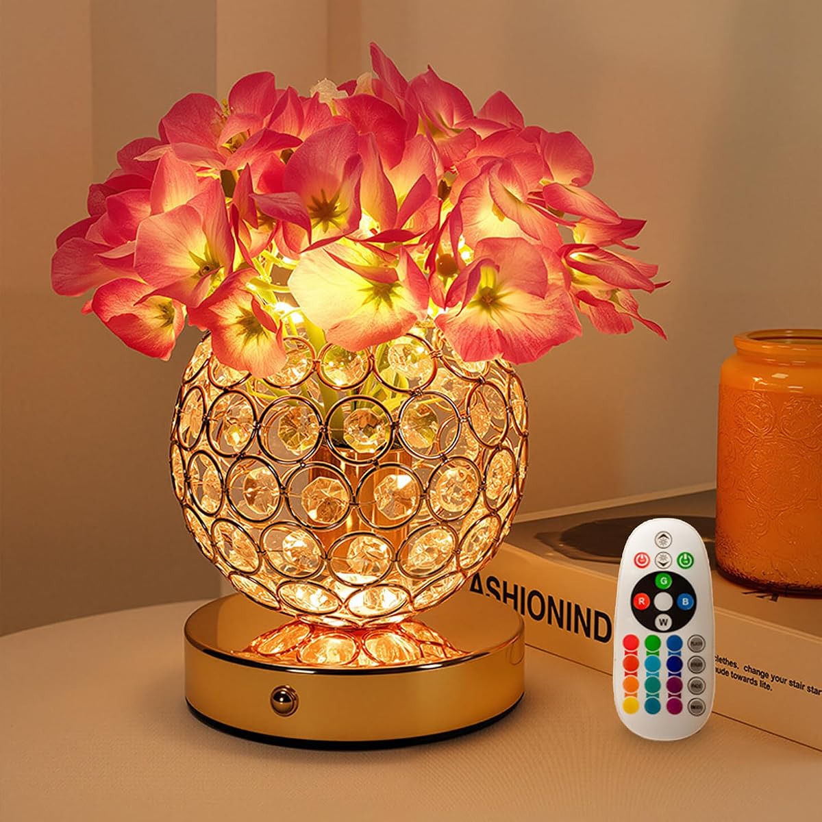 Hydrangea Flower Lamp with Remote, Rechargeable 16 Colors Changing Artificial