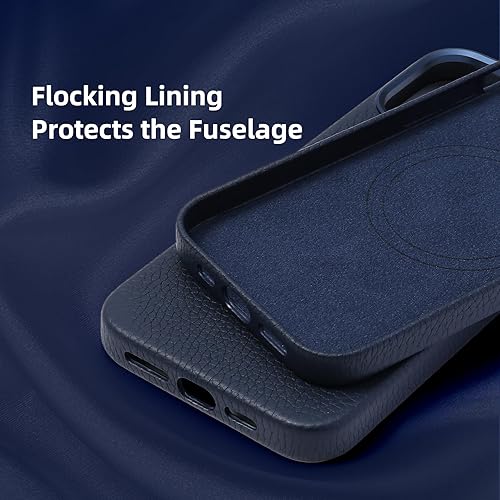 Miniatura 9 de Funda de cuero genuino para iPhone 15 (6.1 pulgadas) Funda magnética de cuero de grano superior Litchi - Compatible con Magsafe - Negro